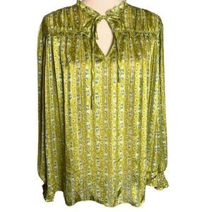 Maison d'amelie Women's Green Long Sleeve Blouse, floral sheer fabric,  med